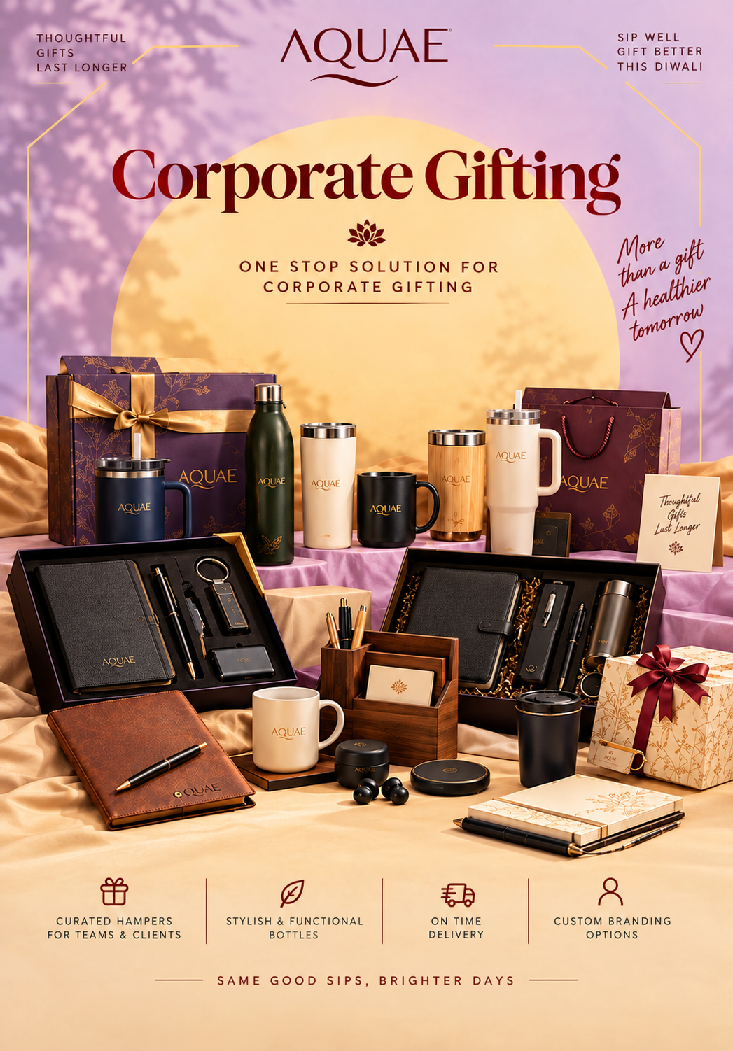 Aquae Diwali gifting collection — bottles, tumblers and gift hampers
